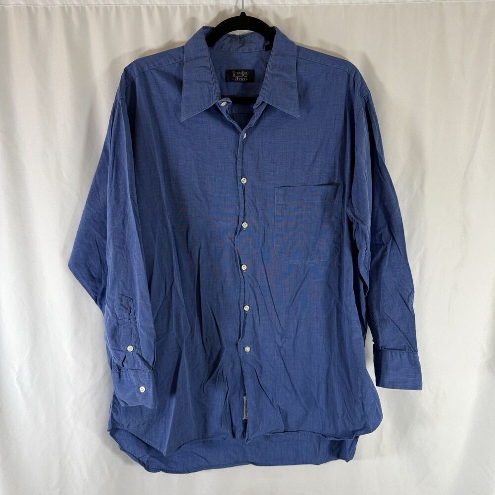 Gitman Bros Dress Shirt Men's 16.5 Blue Long Sleeve Collared Button Up Cotton